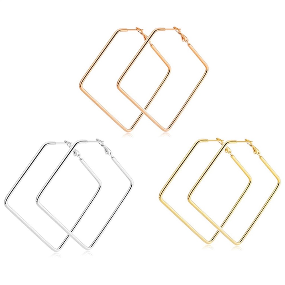 3 pair- Trendy square hoop earrings